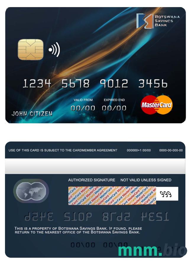 Botswana Savings bank przykład karty mastercard w formacie PSD